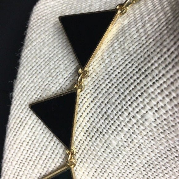 Black Gold Triangle Necklace Reversible Textured Classic Mod Retro BoHo - Picture 2 of 6